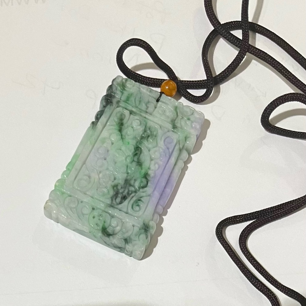 Certified A Grade 3-Colors Intricate Moire Hand Carved Jade Pendant - new